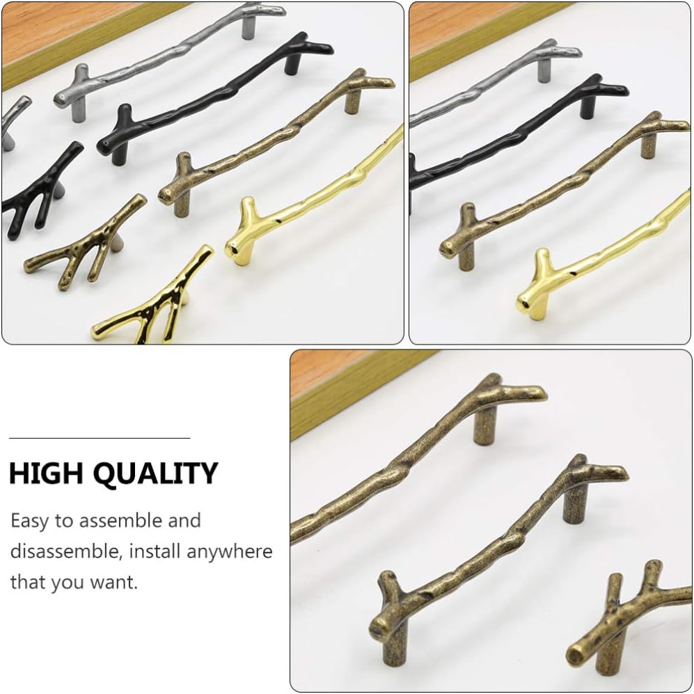 Cabilock 4pcs Branch Shaped Handles Decorative Cabinet Knobs Zinc Pull Handles Farmhouse Kitchen Bedroom Bathroom Furniture