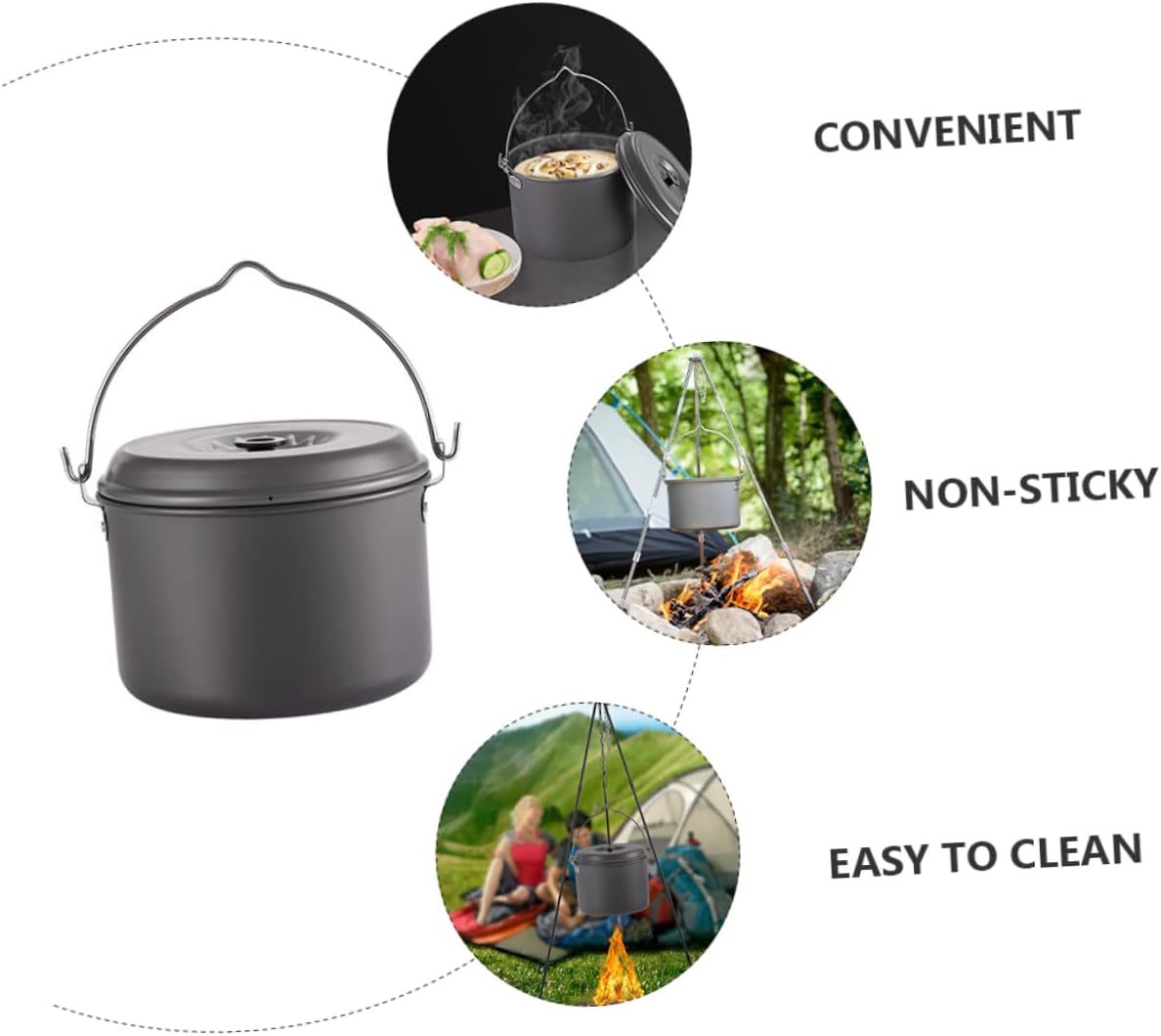 1Pc Portable Camping Pot with Folding Handle Lightweight Backpacking Cookware for People Non Stick Design for Outdoor Cooking and Camp Cooking Accessories