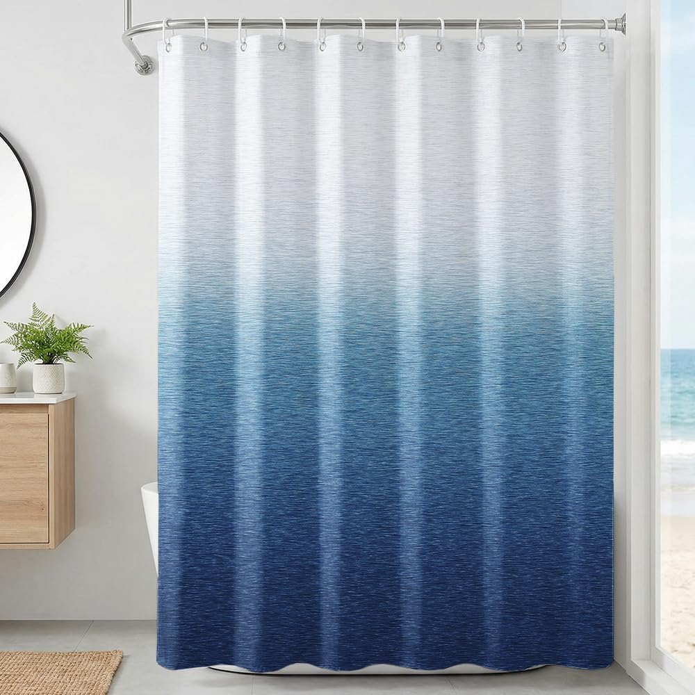 ZAFYYGH Abstract Navy Gradient Shower Curtain, Minimalist Indigo Ombre Fabric Bath Curtain, 180x180cm Waterproof Contemporary Bathroom Decor with 12 Hooks