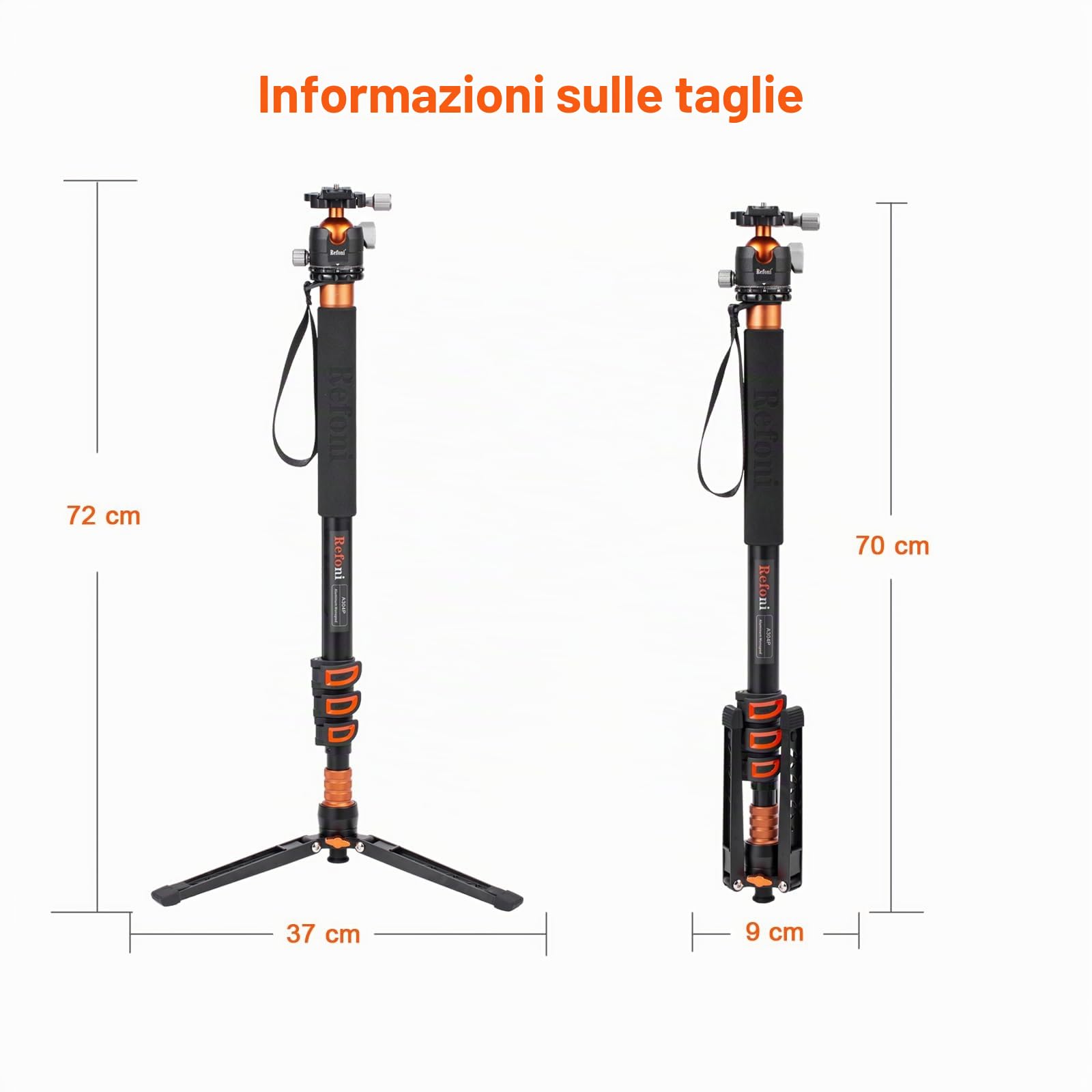 Monopiede per fotocamera, Refoni A304P Monopiede in alluminio da 183 cm con testa a sfera, con piedini di supporto per reflex digitali, fotocamere compatte e mirrorless, con un carico massimo di 15 kg