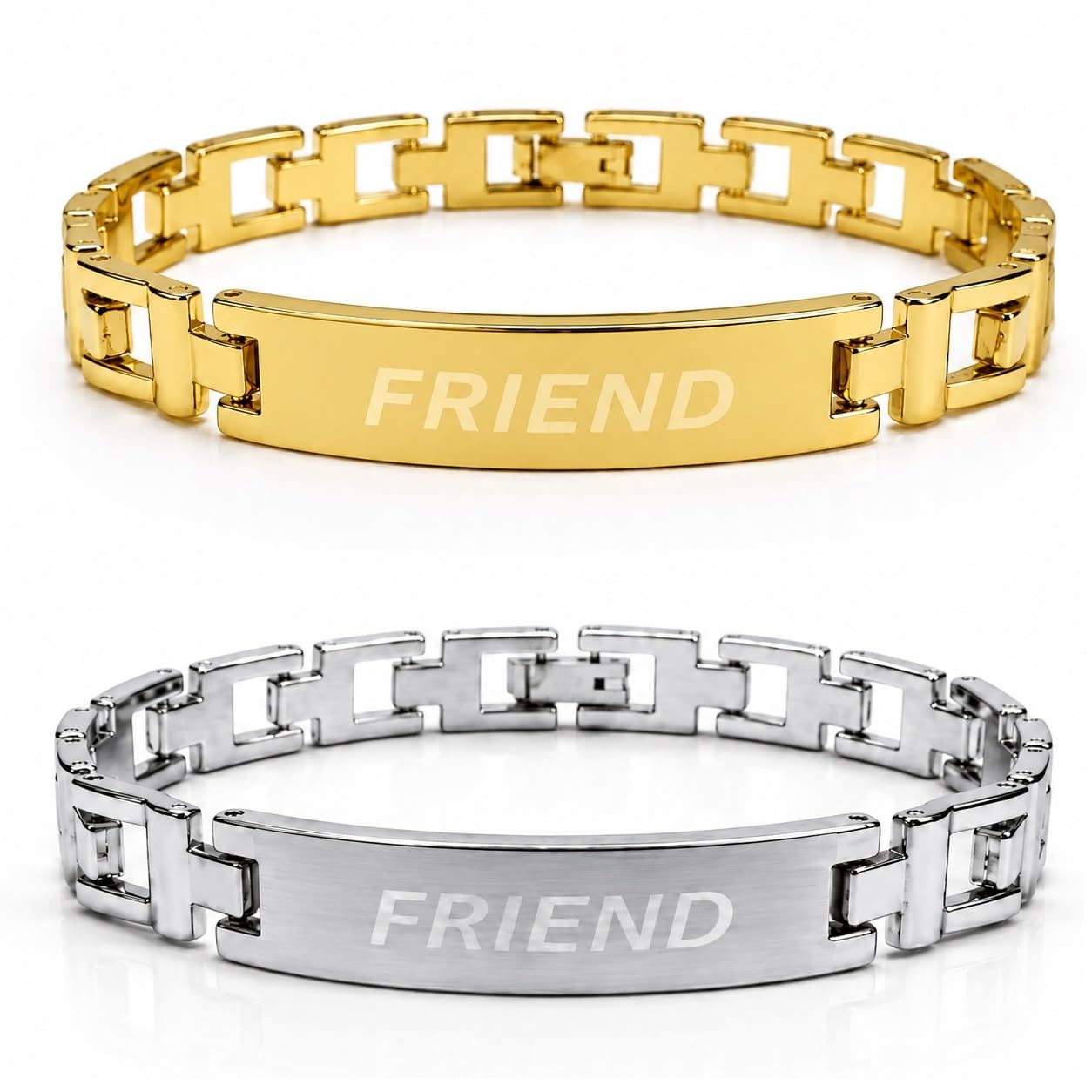 Silver & Golden Stainless Steel Friend Engraved ID Plate Bracelets For Men & Boys, Link Chain Friendship Bracelet, Premium Fashion Jewelry Gift-image-45