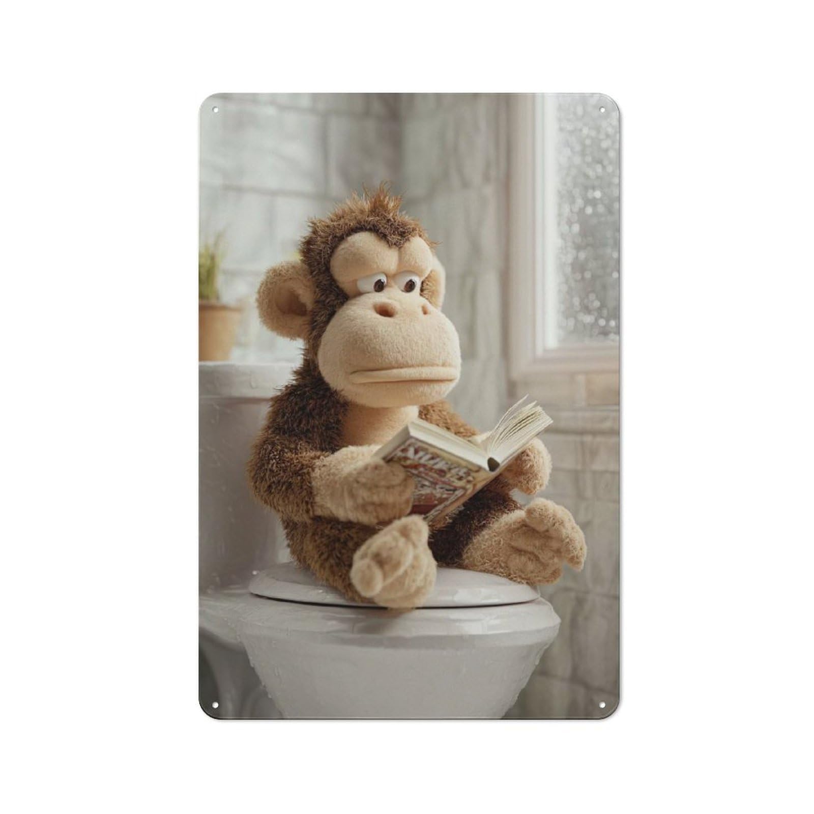 Junmoney Style-22 Monkey Reading A Book On A Toilet Poster, Picture, Metal Print, Paint By Creed Rustic Metal Sign 30X20cm, Barn Style Farmhouse Wall Decor For Kitchen, Cottage, Porch Or Garden Room