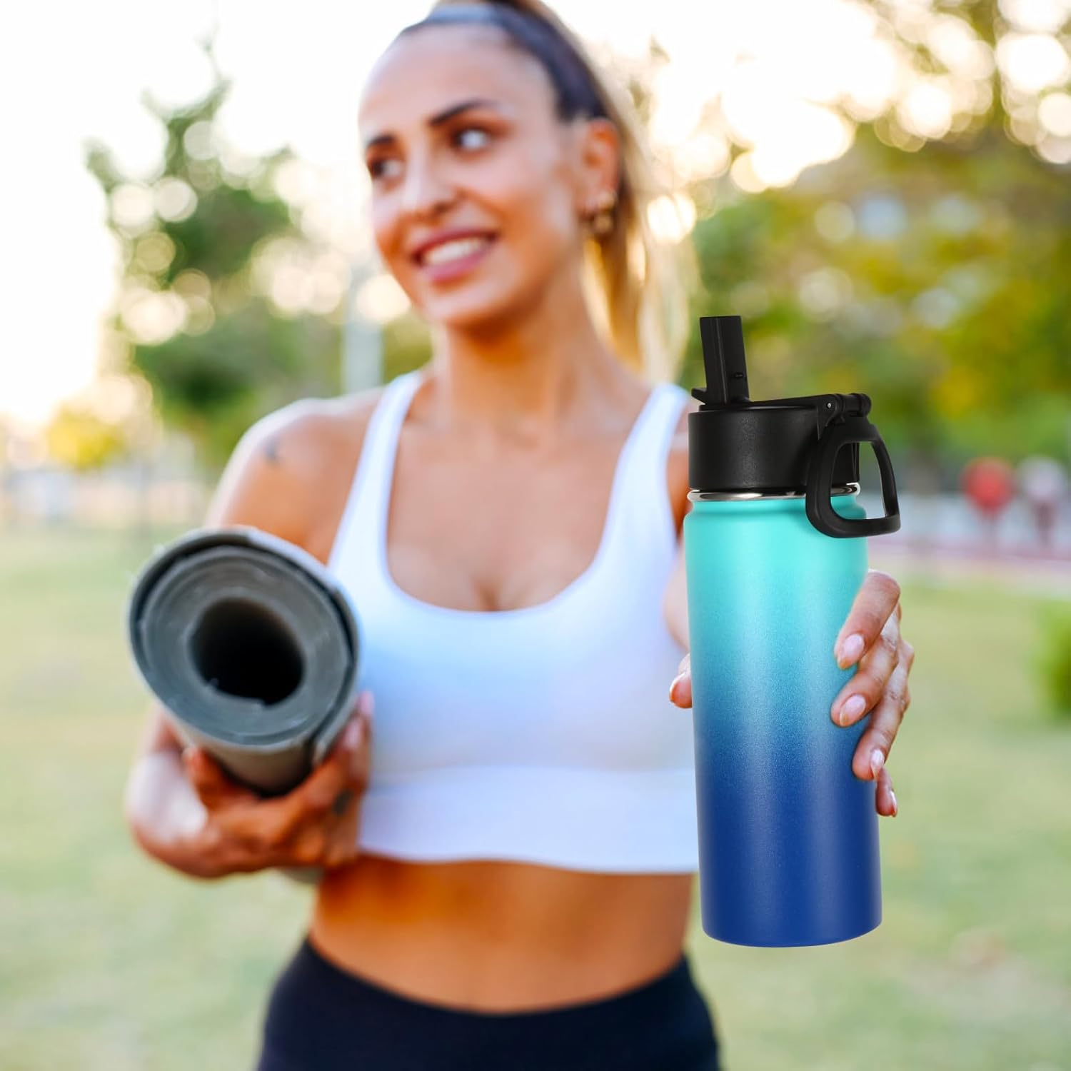 Volhoply 16 OZ Kids Water Bottle Bulk 4 Pack,Insulated Sports Bottles with Straw Lid,Stainless Steel Bottle with Handle Keep Cold & Hot,Double Wall Vacuum Tumbler Cups for School(Green Blue, 4) - Image 7