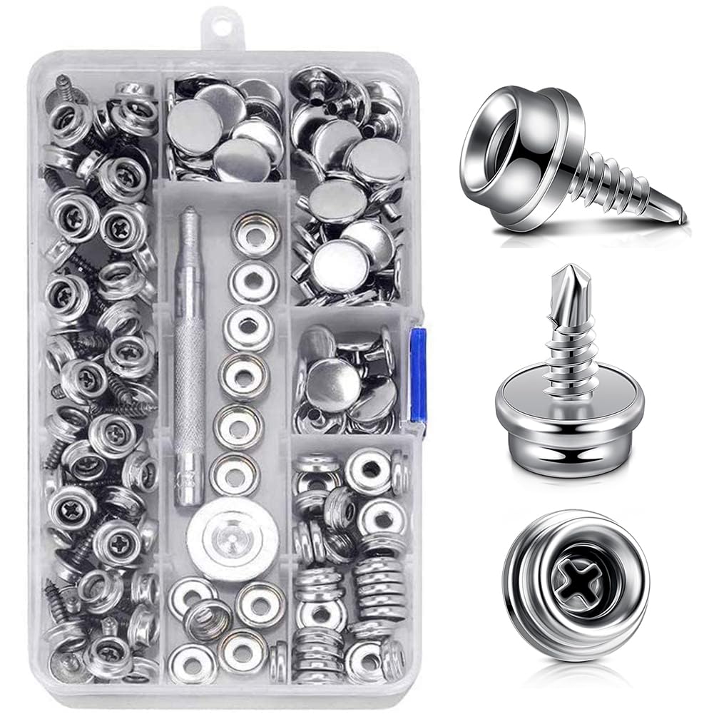 Kit Bottoni A Pressione 153 Pezzi - Per Tele Pesanti, Acciaio Inox, Con Strumento - Foto 2