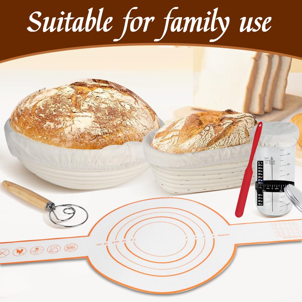 Juego de iniciación de masa madre, 18 piezas, redondo y ovalado, juego de cestas de fermentación para hornear pan, accesorios para hornear pan para profesionales y caseros para hornear pan