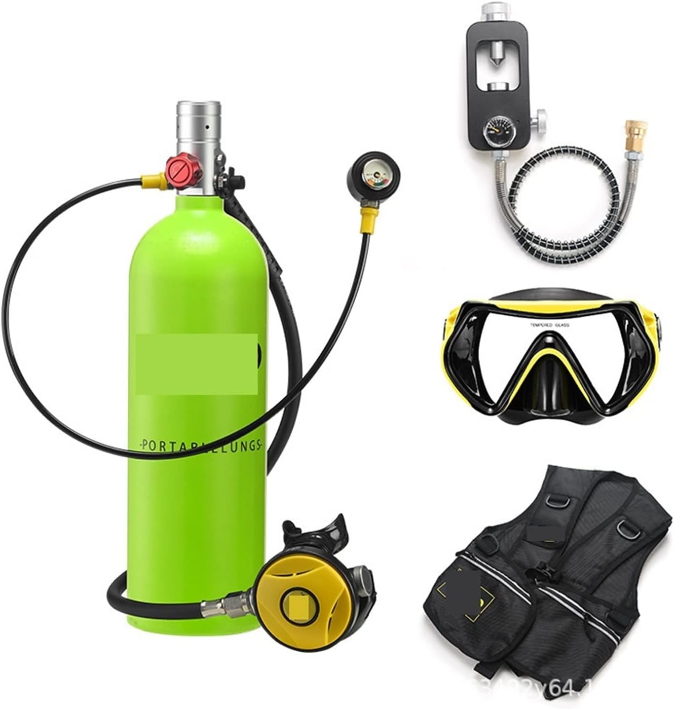 Scuba Tank Kit, 2L Diving Snorkeling Equipment Residual Pressure Gauge for Underwater Work/Underwater Recreation