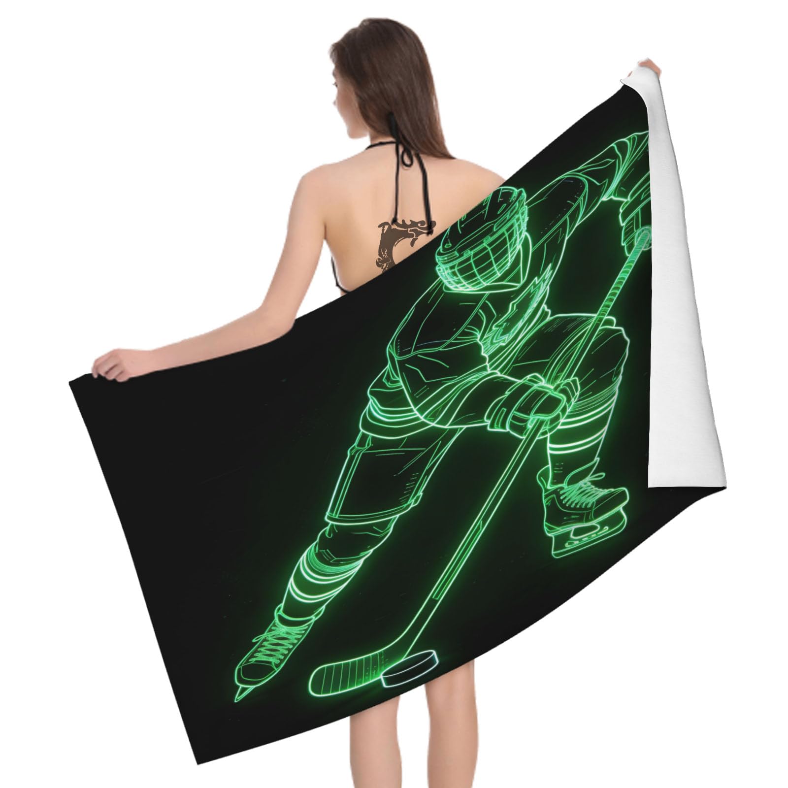 Leichong 3D Ice Hockey Player Beach Towel Microfiber Soft Quick Dry for Adults, Simple Bath Towel Lightweight Soft Absorbent for Travel Swimming Pool Sports, 75 x 150 cm