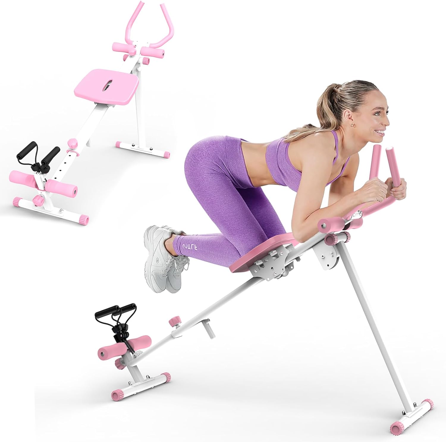 4-in-1 Ab Workout & Core Strength Machine – Ab Glider, Rowing, Leg Press, Roman Chair – Adjustable Home Gym Equipment with Resistance Bands & 265LBS Capacity