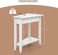 Vista 3 de GOFLAME Mesa auxiliar de cuña de 2 niveles, mesa auxiliar triangular estrecha con estante de almacenamiento, patas de madera maciza, mesita