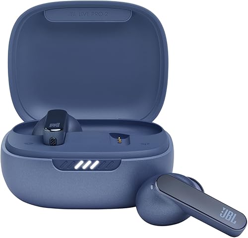 JBL Live Pro 2 - True Wireless Noise Cancelling Earbuds, up to 40 Hours of Playback with Wireless Charging, 6 mics for Perfect Calls, Touch & Voice Control, IPX5 Water Resistant (Blue)