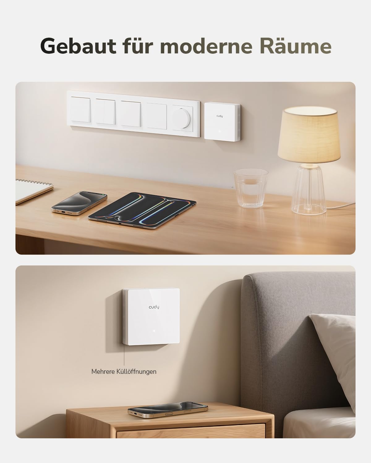 Cudy AC1200 Dual-Band Gigabit Wanddosen-Access Point, 86-mm-Design, Gigabit RJ45, Mesh-Unterstützung, MU-MIMO, Beamforming, nahtloses Roaming, PoE-Stromversorgung, AP1300E Wall