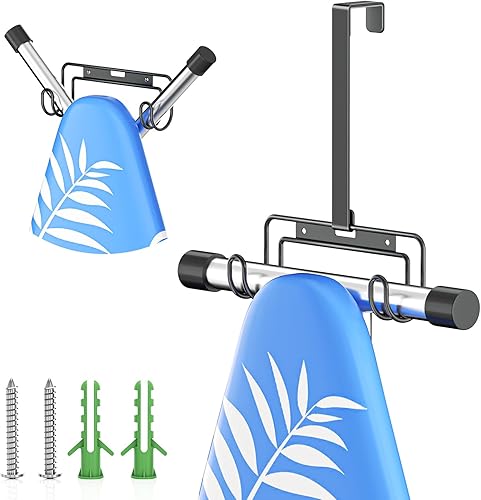 Soporte para tabla de planchar sobre la puertamontaje en pared con gancho extraíble, para cuarto de servicio, soporte de pared para patas en Y o T,