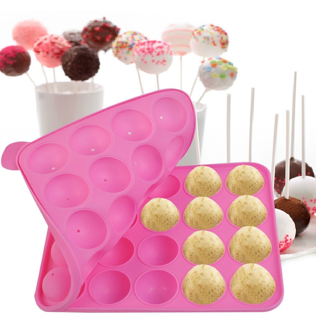 Inviktus 20 Silicone Tray Pop Cake Stick Mould Lollipop Party Cupcake Baking Mold Ice tray sphere maker (Pink)