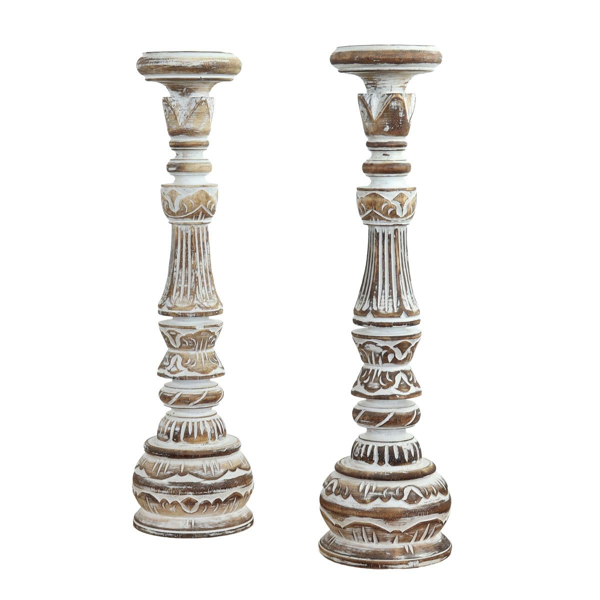 2er Set Kerzenhalter Kerzenständer Säule Ständer Dekosäule Dekoration 2X Groß Braun