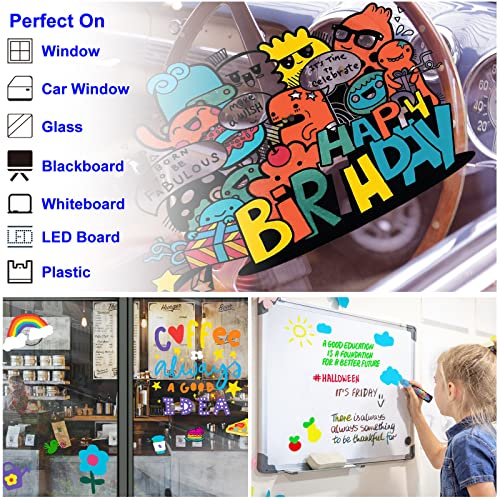 Fansarriche Window Markers - 15Mm Jumbo - 8 Pack Of Neon Chalk Pens - Liquid Chalk Bright Car Markers, Chalkboard Markers For Windows, Blackboard, Glass, Signs, 3-In-1 Nib #TOP5