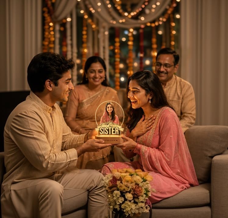 Image of ZOCI VOCI Rakshabandhan Gift for Sister - Personalized No.1 Sister Photo Lamp with Custom Photo, Warm White LED Acrylic Night Lamp, Unique Rakhi Gift from Brother