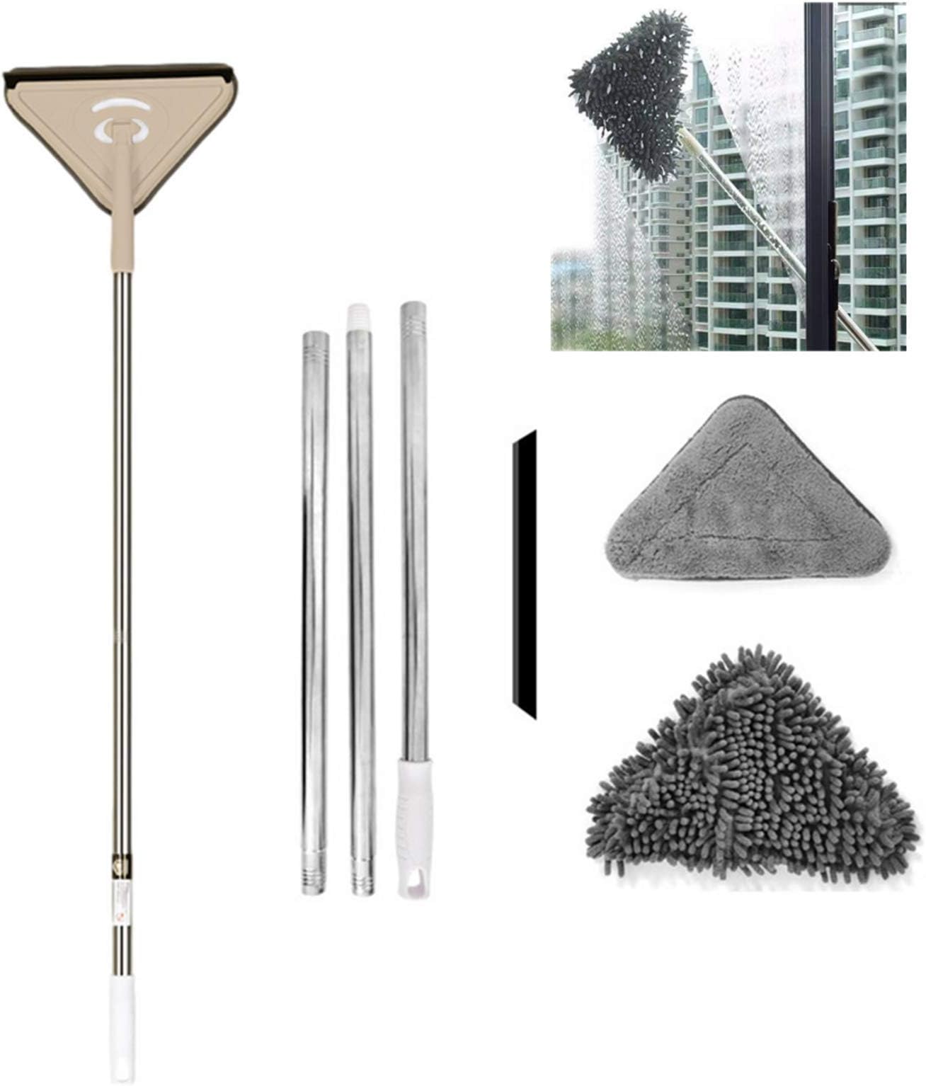 decwangMini Triangle Deep Cleaning Mop,Multifunctional Window Cleaner Mop, 360 Degree Rotatable Adjustable Triangle Cleaning Mop For Cleaning Glass Air Conditioners Roofs Gaps Car,Extra Long Pole