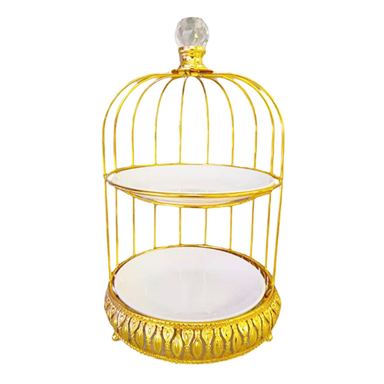 Soporte para Pasteles Y Postres con Forma de Jaula de Pájaros, Soporte para Platos de Dulces, Soporte para Cupcakes para Celebraciones en El Hogar, Ba, Doble Capa, Individual