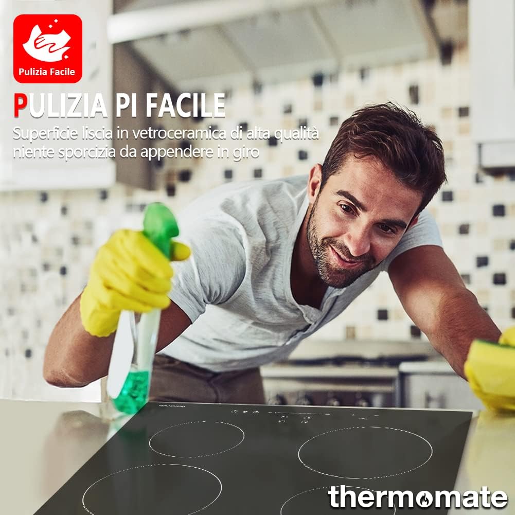 Thermomate IHTB604 Piano Cottura a Induzione da 60 cm Piano Cottura Elettrico da Incasso Booster Controllo del Cursore Fornello a Induzione Piastra in Ceramica Nera Thermomate IHTB604 Piano Cottura a Induzione da 60 cm Piano Cottura Elettrico da Incasso Booster Controllo del Cursore Fornello a Induzione Piastra in Ceramica Nera