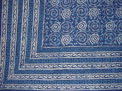 Dabu Indian Tapestry Cotton Bedspread 108" X 88" Full-Queen Blue #TOP3