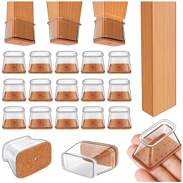 Ansible 24 pcs Rectangle Large Chair Leg Floor Protectors Furniture Felt Pads Silicone Covers caps for Chairs Chair