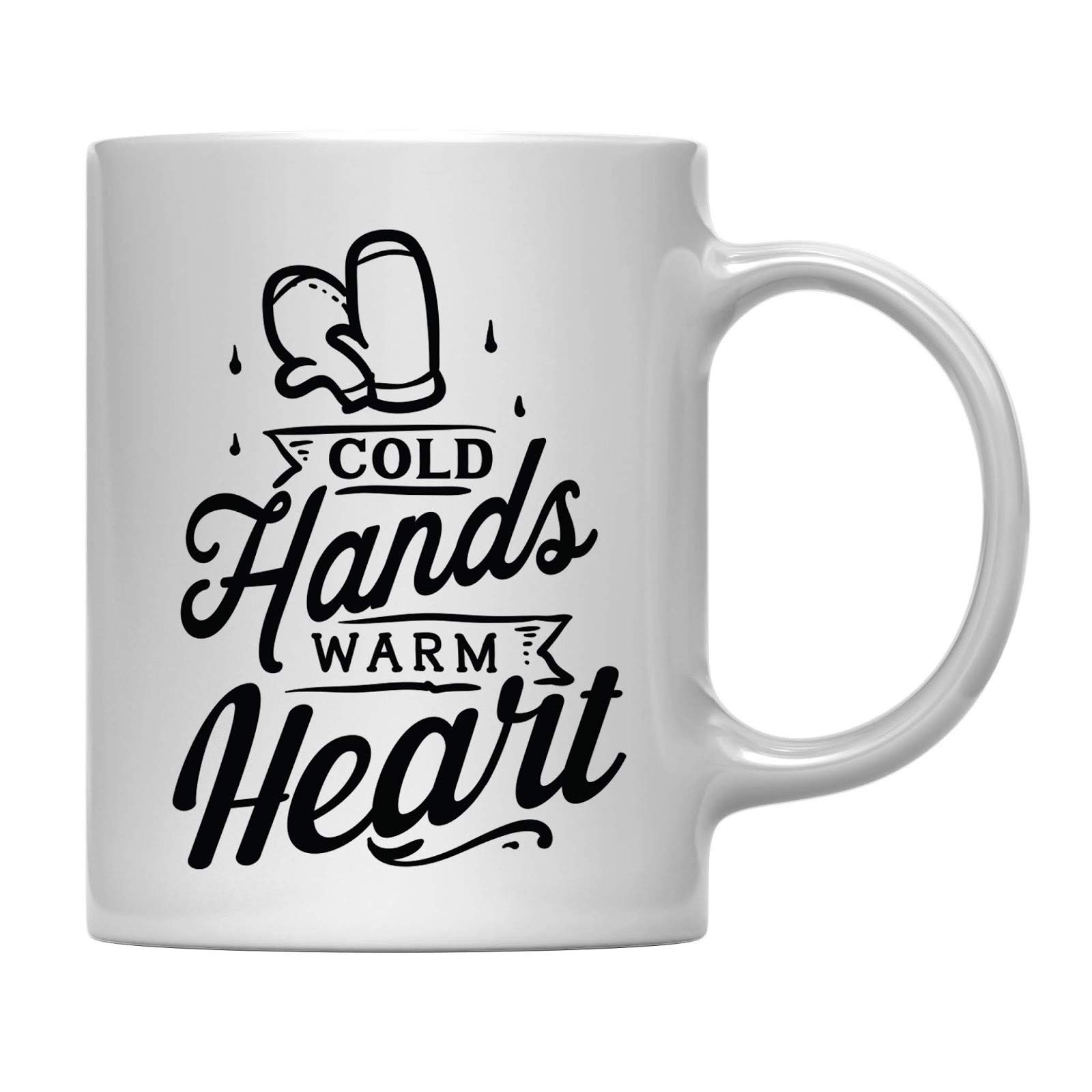 Andaz Press11oz. Christmas Hot Chocolate Coffee Mug Gift, Cold Hands Warm Heart Mittens Graphic, 1-Pack, White Elephant Christmas Gift Ideas Under $10, Includes Gift Box