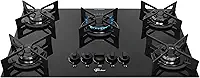 FISCHER COOKTOP À GÁS 5 BOCAS FIT LINE TREMPE IRON MESA VIDRO PRETO BIVOLT 36325-102672