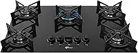 FISCHER COOKTOP À GÁS 5 BOCAS FIT LINE TREMPE IRON MESA VIDRO PRETO BIVOLT 36325-102672