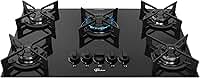 FISCHER COOKTOP À GÁS 5 BOCAS FIT LINE TREMPE IRON MESA VIDRO PRETO BIVOLT 36325-102672