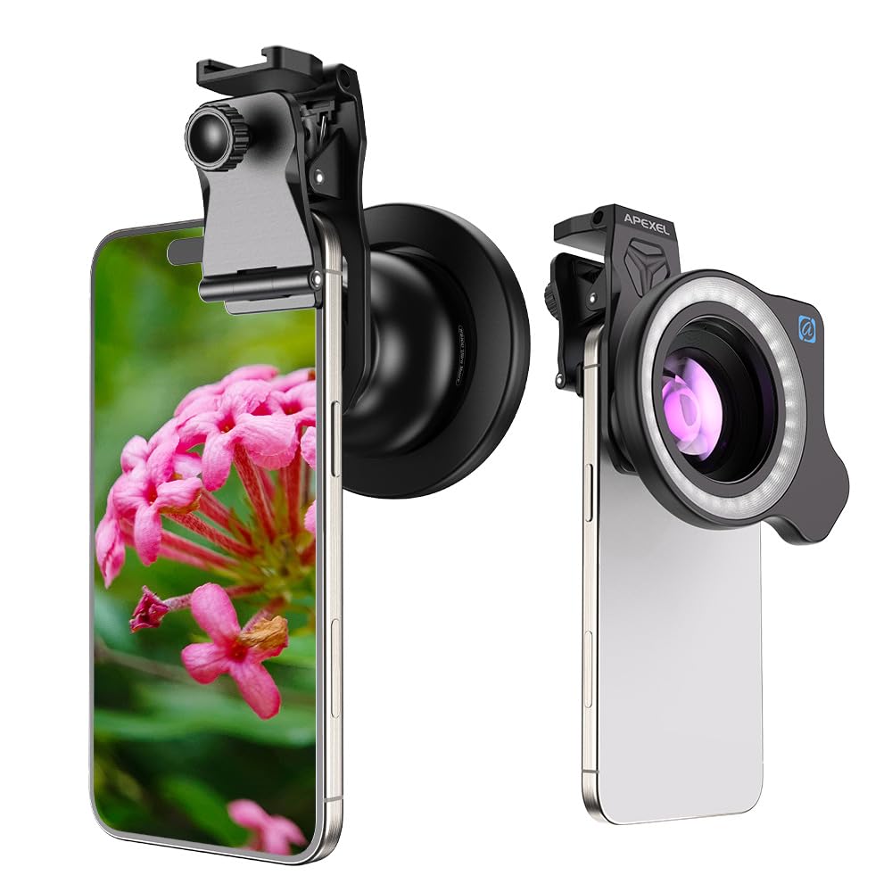APEXEL Makro Objektiv für iPhone 17, 3-in-1-handy objektiv mit LED-Fülllicht für iPhone, Samsung, Huawei