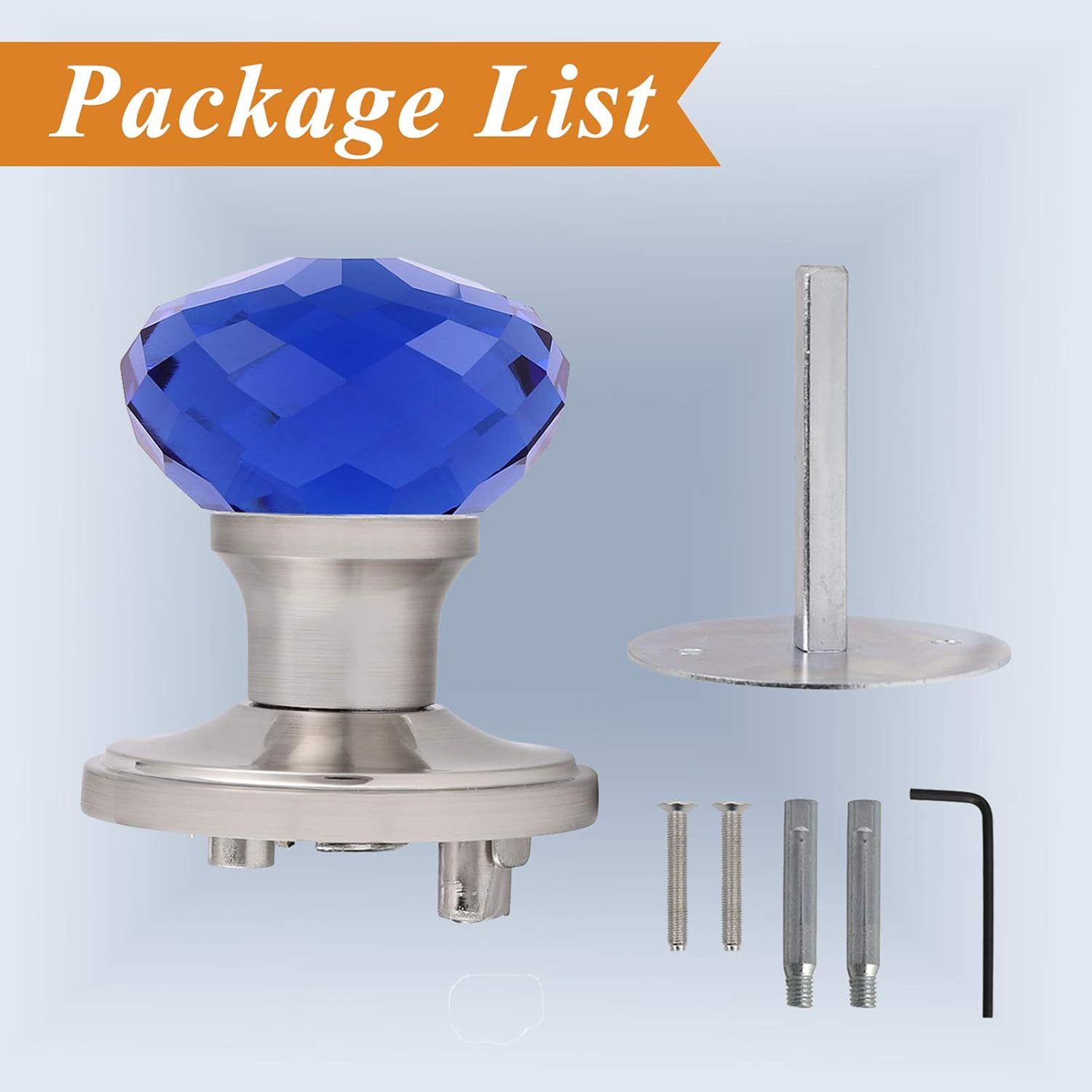 Probrico Heavy Duty Dummy Door Knob for Hallway/Closet 1 Pack, Inactive Half Non-Turning Door Knobs Interior, Blue Diamond Shape Crystal Door Knobs with Brushed Nickel Round Rosette