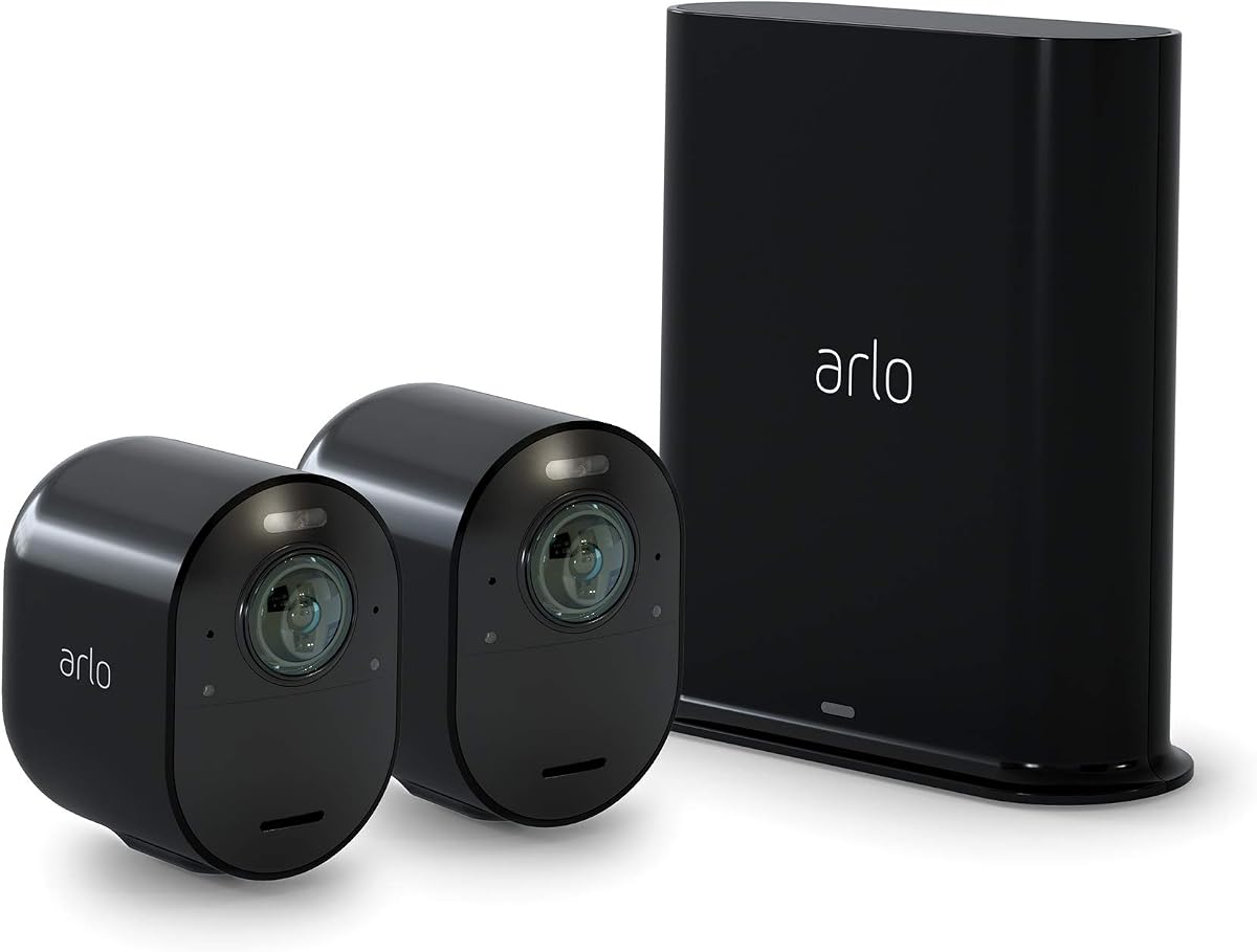 Cámara de seguridad ultra 4K HDR (segunda generación, versión 2020) + SmartHub, alimentación por batería, respuesta de emergencia, subtítulos de eventos de IA, prueba de 1 mes de plan seguro, campo de visión de 180°, 2 cámaras, blanco