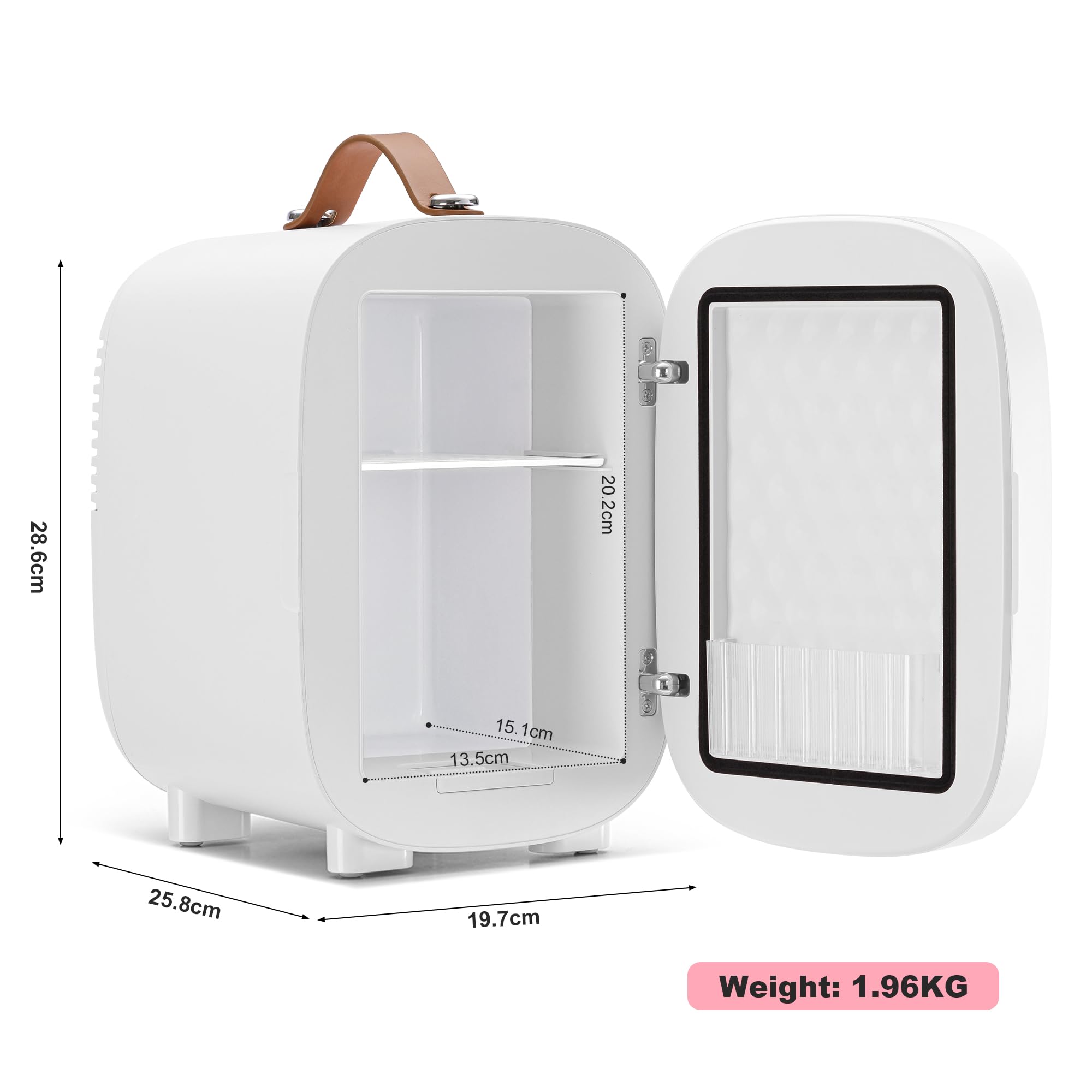 Enventor Mini Lodówka 4L, Lodówka na Kosmetyki z Lustrem z Regulowanym Oświetleniem LED, AC+12V DC, Chłodziarka i Podgrzewacz do Sypialni, Domu, Samochodu/Pielęgnacji Skóry i Jedzenia, Biała