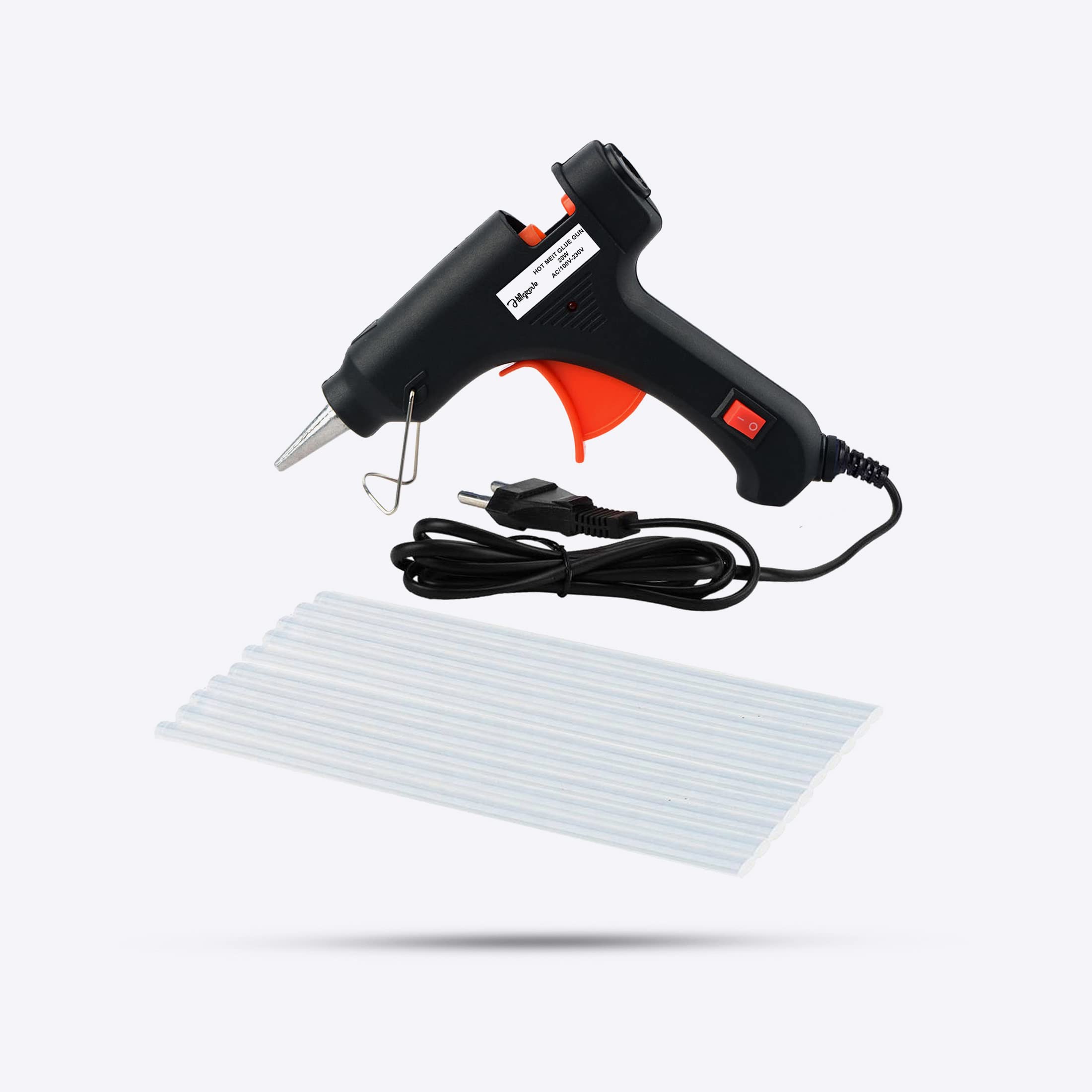 Hillgrove Electric Mini 20 Watt Black Small Hot Gum Glue Gun With 10 Pcs Hot Melt Glue Stick for Craft, Art, Decoration Work Standard Temperature Corded Glue Gun (7 mm)-image-8