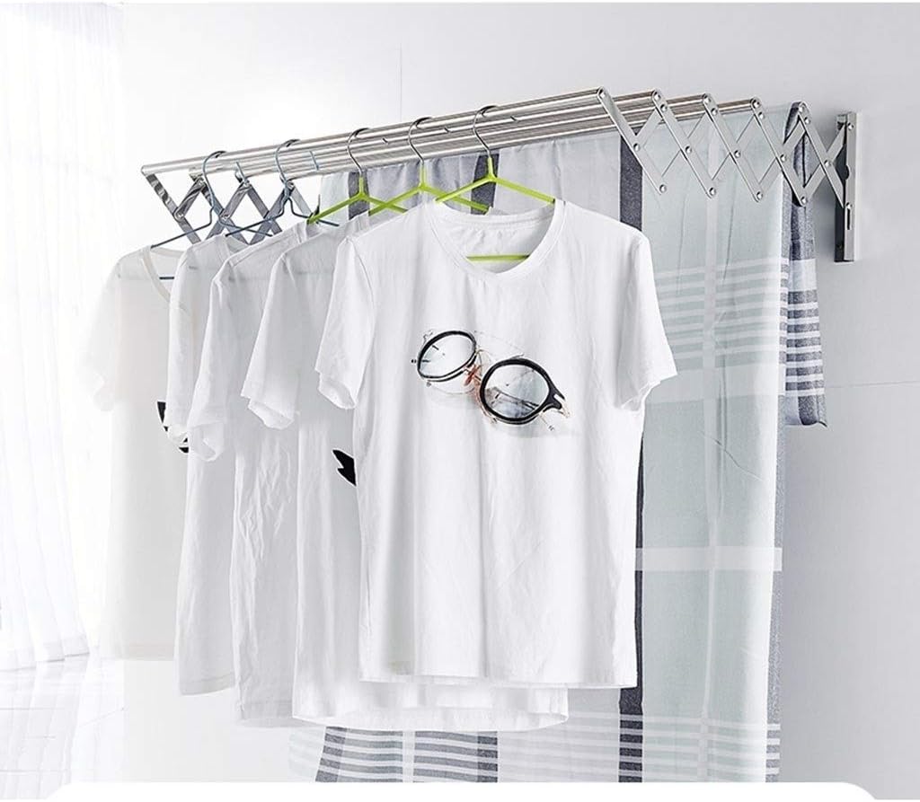 Extendable Wall Mounted Towel Rack & Clothes Drying Rack Stainless Steel 5 Hanging Rail Airer for Indoor & Outdoor Use 80Cm Space Saving Solution for (50Cm)