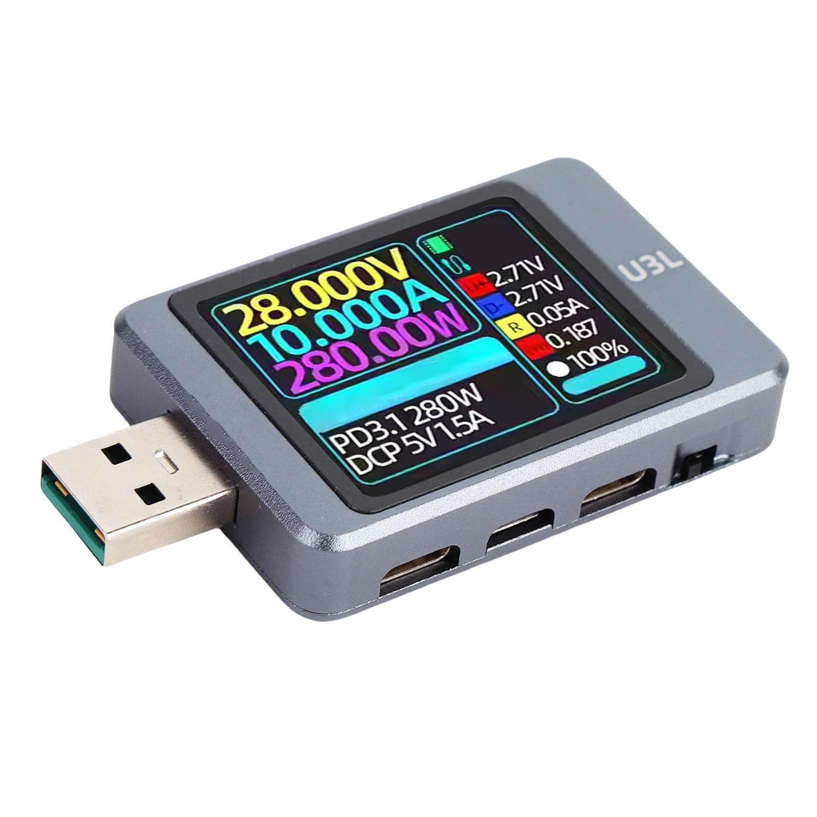 Ausla Miernik Mocy Testera USB, Multimetr USB z Wykrywaniem Protokołu Szybkiego ładowania, Potężny Procesor, Wykrywanie Informacji o Kablach Danych, Obudowa ze Stopu Aluminium, dla Napięcia Prądu