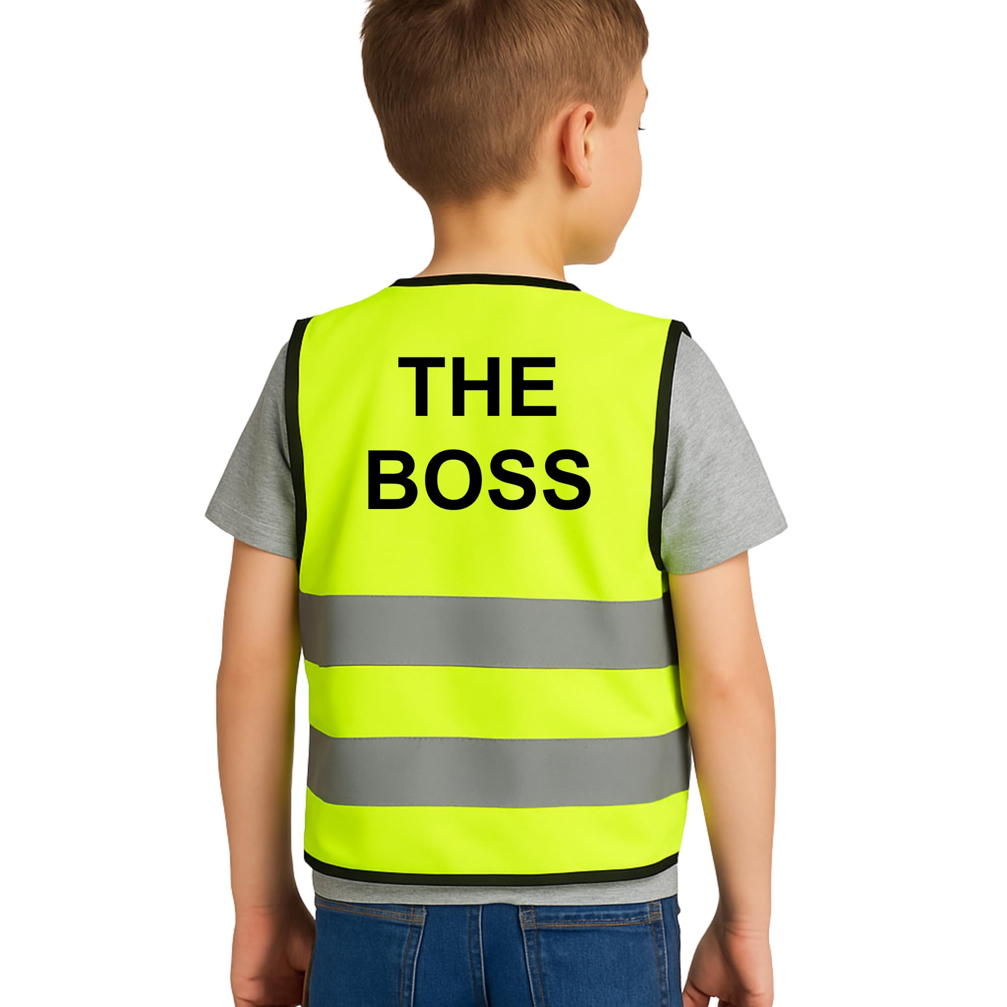Step Ahead Kids Hi-Vis Safety Infant Vest – High Visibility Reflective Waistcoat for Children Boys & Girls Safety Vest with Back Side Custom Print (THE BOSS, YELLOW, 0-1 Year)