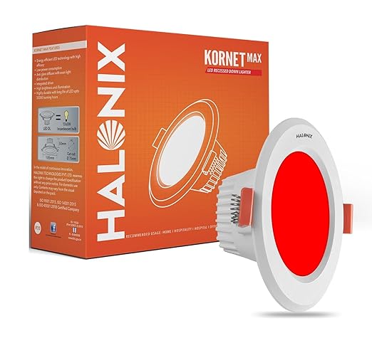 Halonix 5.5W Red Kornet Junction Box led downlighter | Cut Out- 3 inch, Dia- 4.13, Height- 1.96 inch | | Downlighter for Home, Shop and Office |Pack of 1, Red.