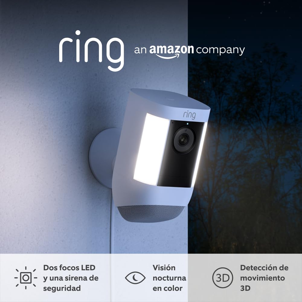Ring cámara Pro con luces y enchufe (Spotlight Cam Pro Plug-In) | Cámara exterior con vídeo 2K, Ring Vision, detección de movimiento 3D (alternativa al CCTV) | 30 días de prueba gratuita de Ring Home en oferta en Amazon