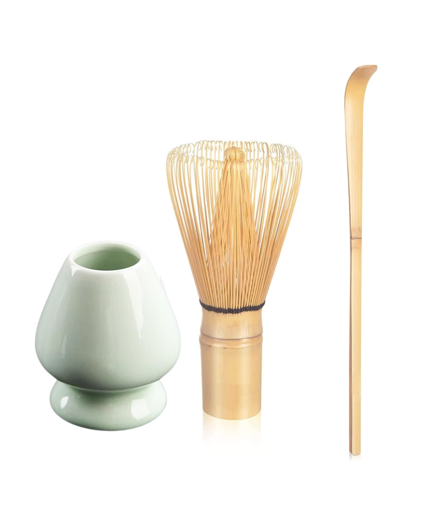 Traditional Matcha Tea Tool Set, Whisk (Chansen) 100-Prongs(70-76 fine tines) + Ceramic Whisk Holder + Tea Scoop (Chashaku) Handmade Matcha Kit for Matcha Tea Lover，Green Tea Powder Matcha