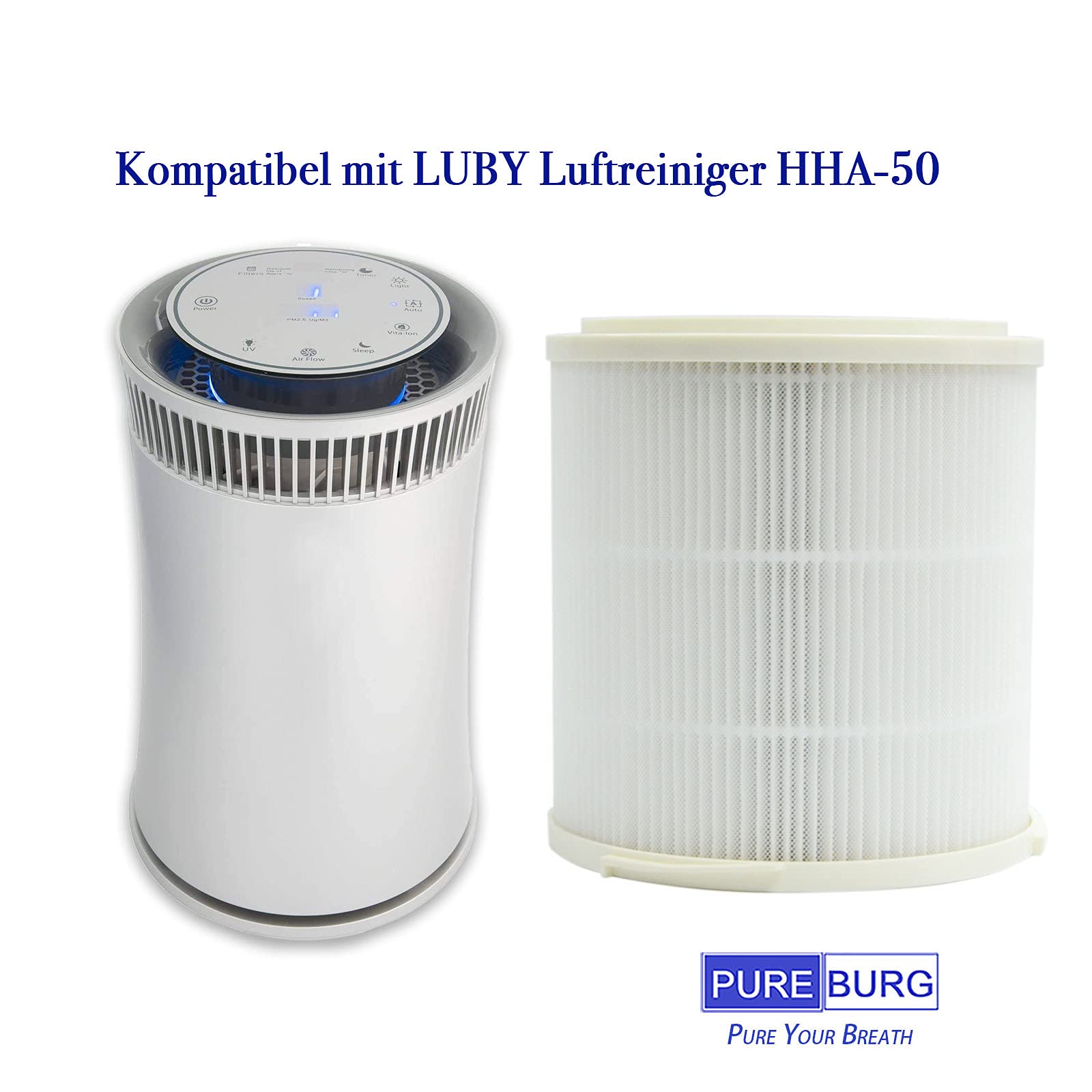 PUREBURG Ersatz-Filter Kompatibel mit LUBY HHA-50 Luftreiniger,2er-Pack H13 HEPA Aktivkohle 2-in-1