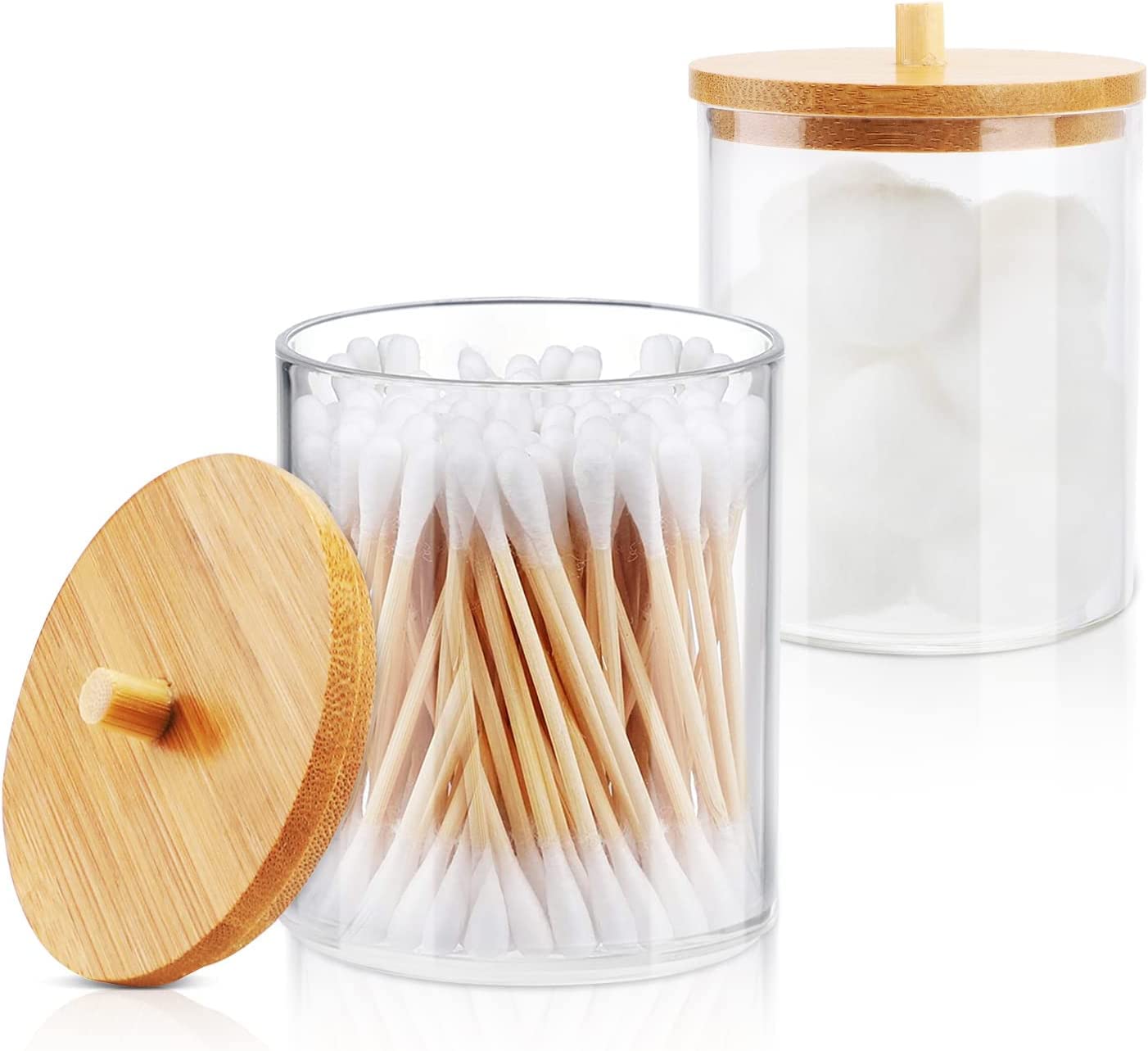 quxupBathroom Jars Qtip Holder, 2 Pack Apothecary Jars, Acrylic Cotton Ball Holder, Bathroom Canisters with Lids for Cotton Swab Cotton Brush