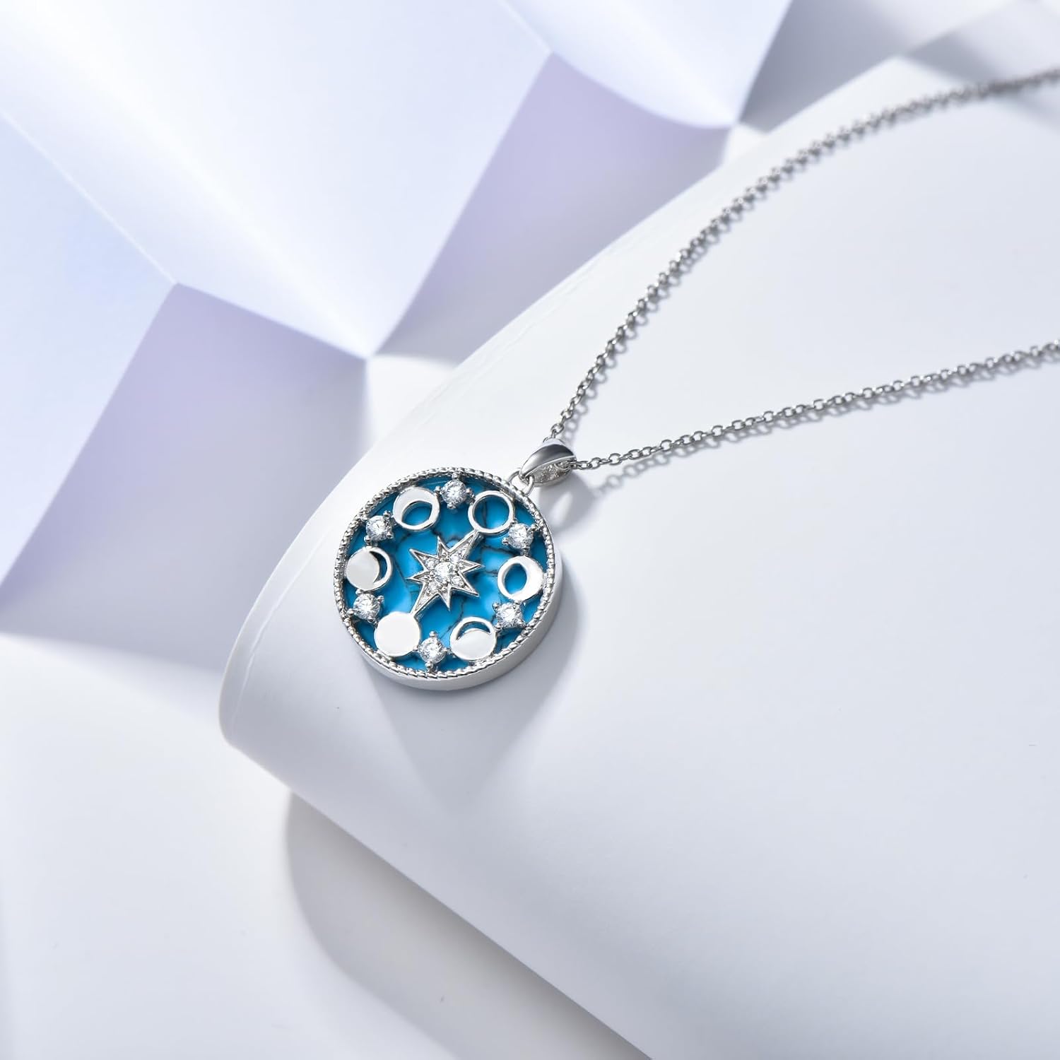 Turquoise Moon Phases Necklace for Girls Women, 925 Sterling Silver CZ Moon Phases Pendant Jewelry Gifts Valentine's Day Birthday Mother’s day - Image 3