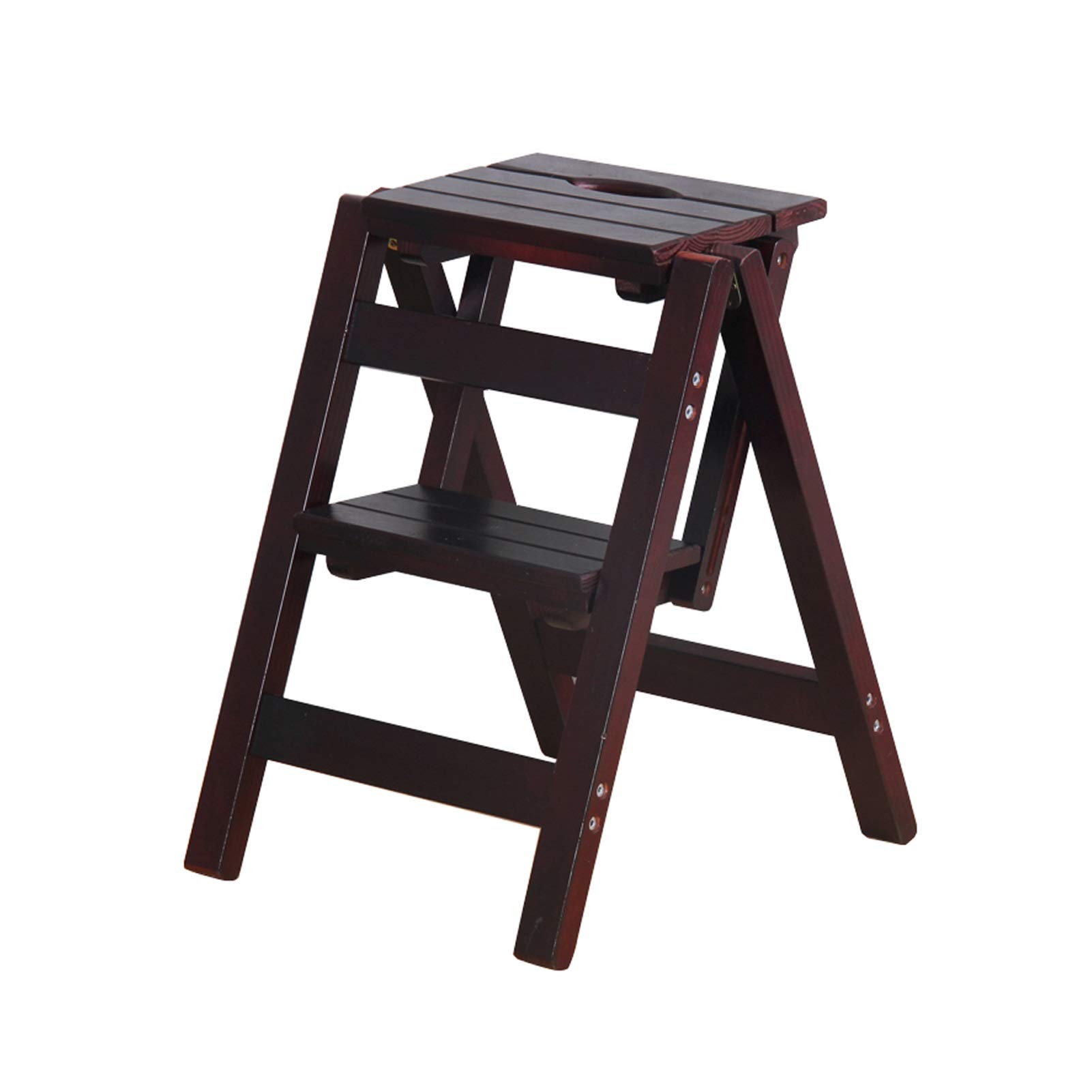 Escabeau pliable bois 2 marches tabouret marchepied blanc et marron noyer