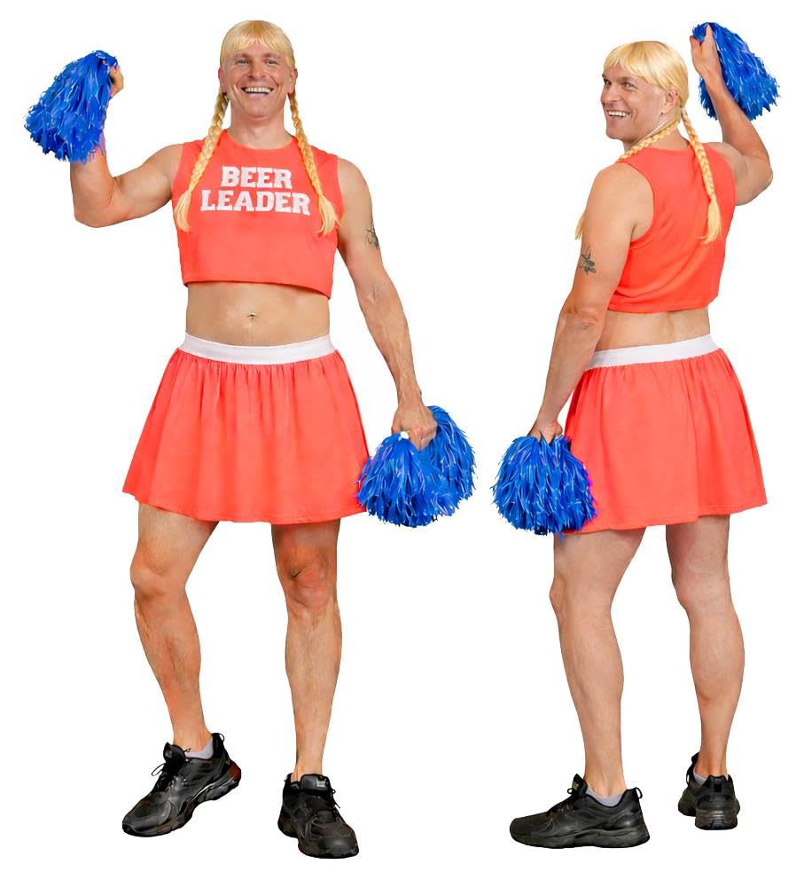 The Dragons Den Mens Funny Cheerleader Beer Leader Stag Party Stag Night Fancy Dress Costume [Coral S-M] — image 1