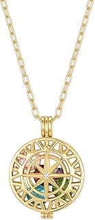 EVE'S ADDICTION Gold Customized CZ Birthstones Compass Locket Necklace, 18" Chain - Custom Birthstone Necklace for Women - Birthstone Jewelry - Gifts for Mom