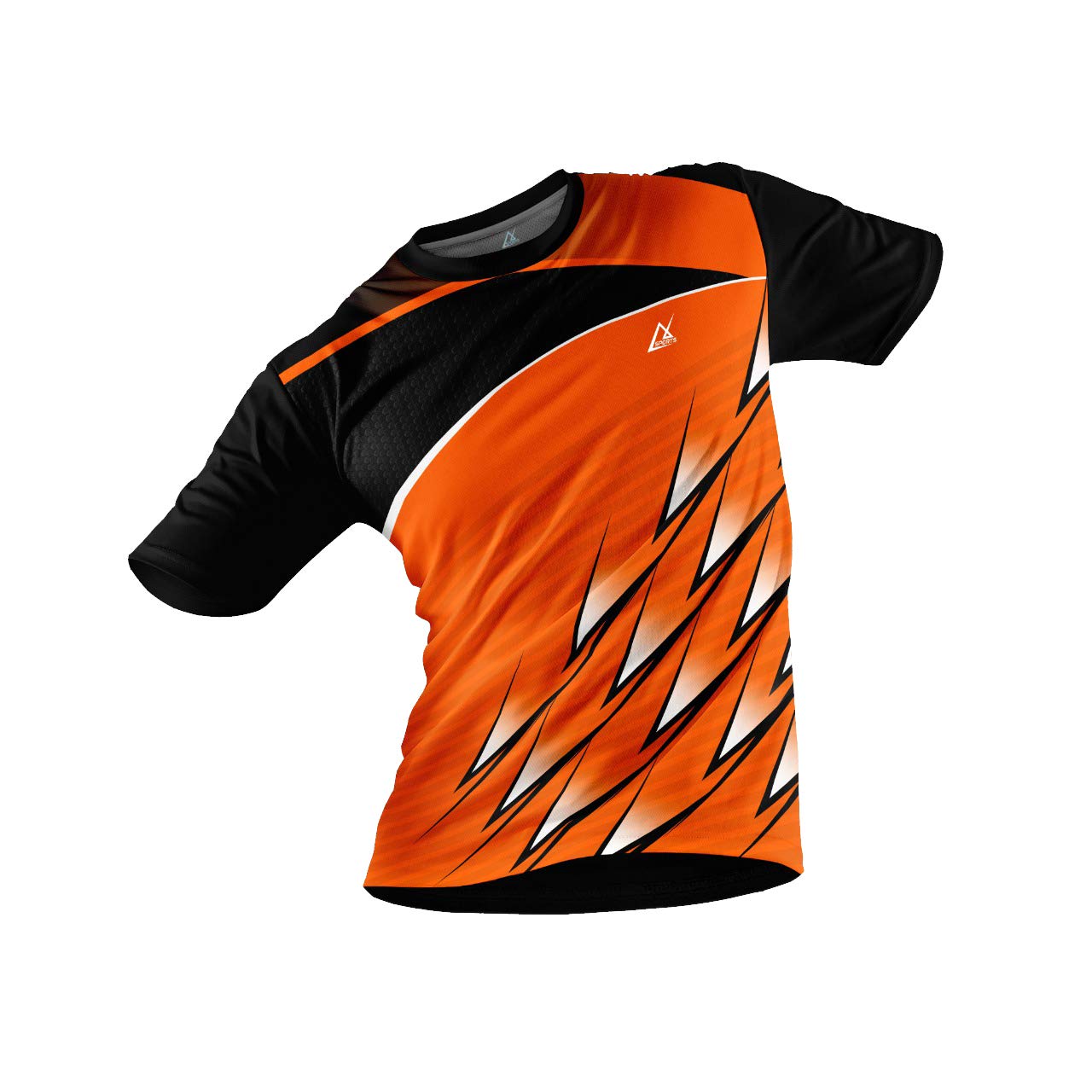 JJ TEES Polyester Half Sleeve Jersey with Round Collar and Digital Print All Over for Men (Color: Orange and Black)