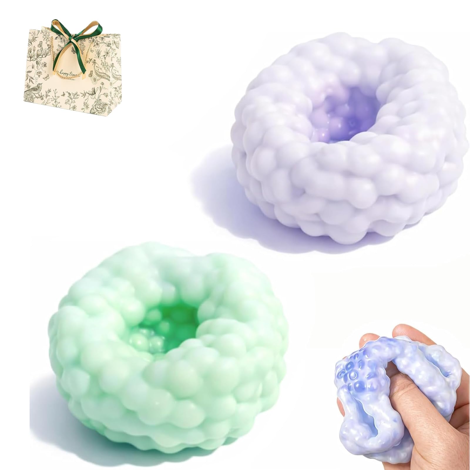 2PCS Crunchy Stress Ball, Handmade Crunchy Stress Balls, Squishy Noisy Balls Ice Skin Fidget Sensory, for Adults, Silent Desk Toy Focus (Purple+Green)