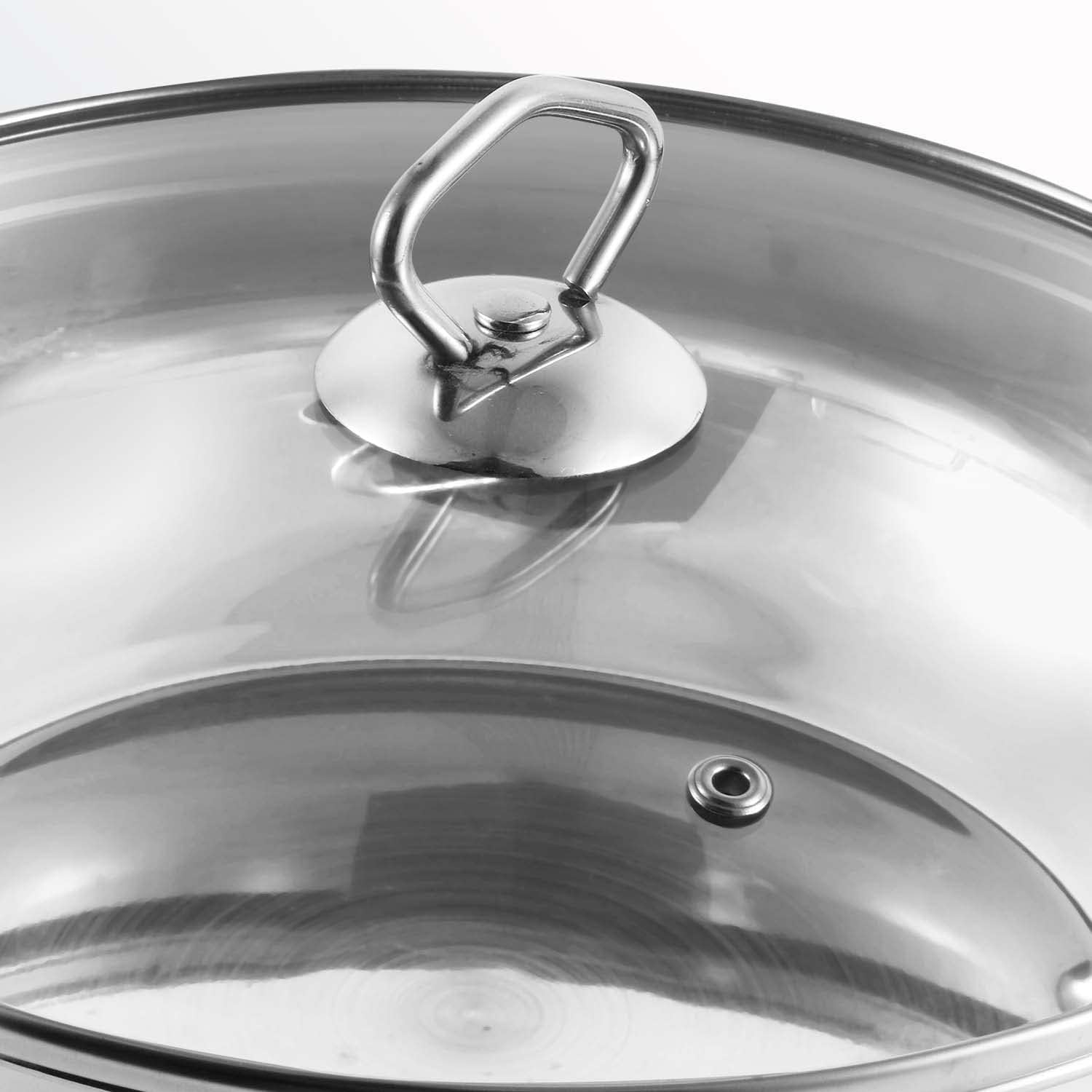 Vinod Stainless Steel Induction Base Kadai Wok with Glass Lid Frypan All Hobs | Size :- 26cm (Capacity 3.7 litres)