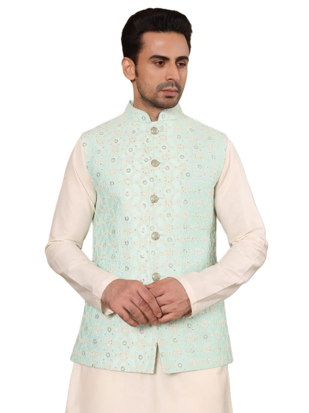 ms multi shades Men's Woven Design Embroidered Nehru Jacket-picture-44